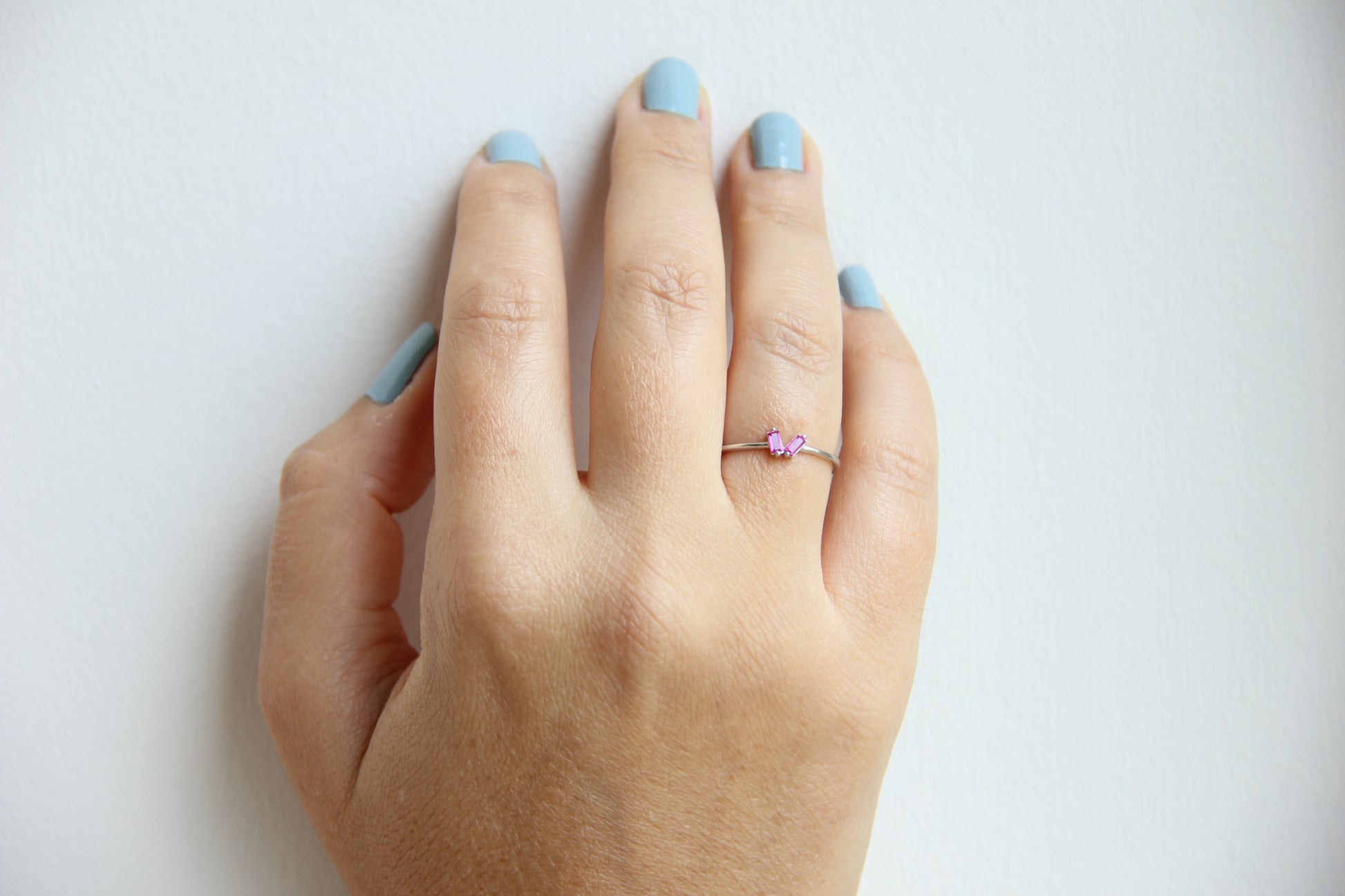 Pink Baguette Ring with Zircon