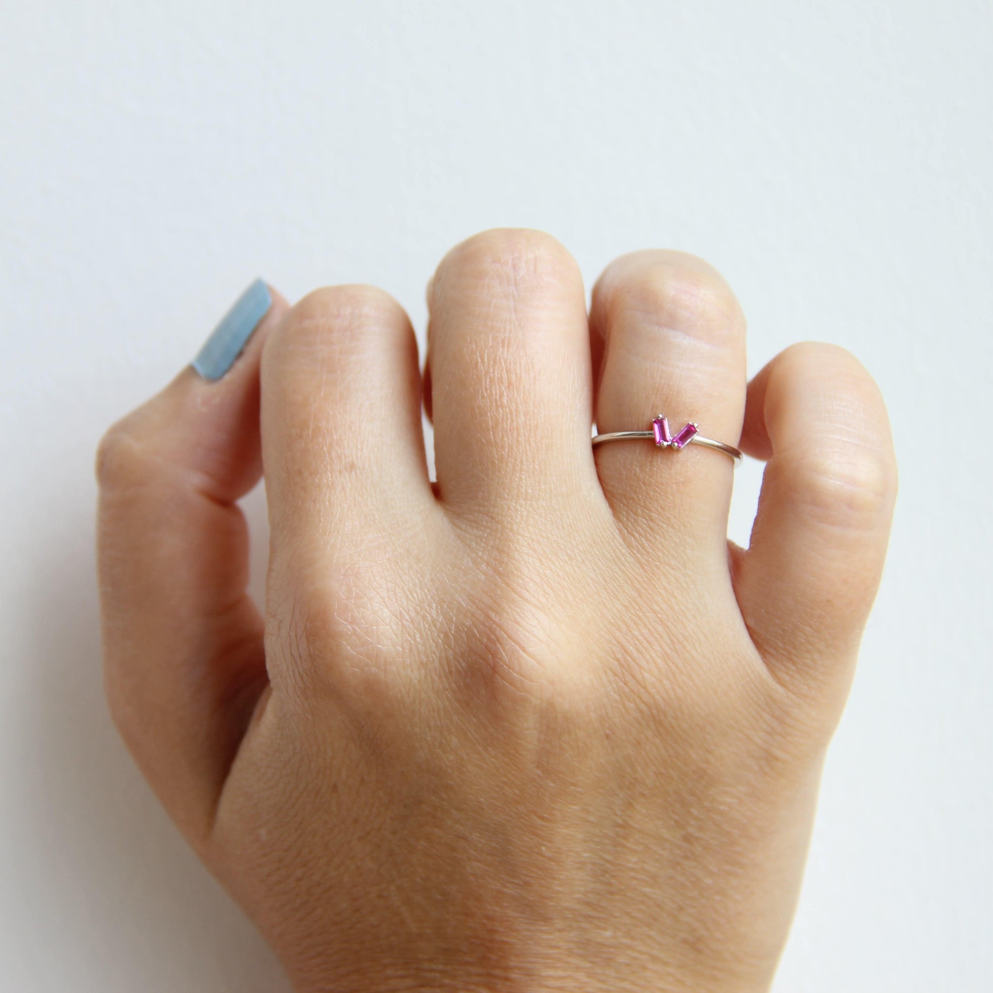 Pink Baguette Ring with Zircon