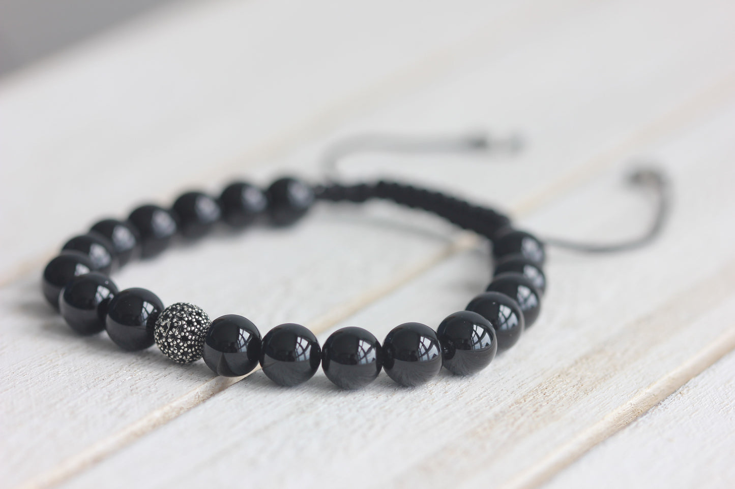 Men's Black Labradorite Bracelet, Men's Bracelets, Men's Beaded Bracelets, Silver Bracelet for Men