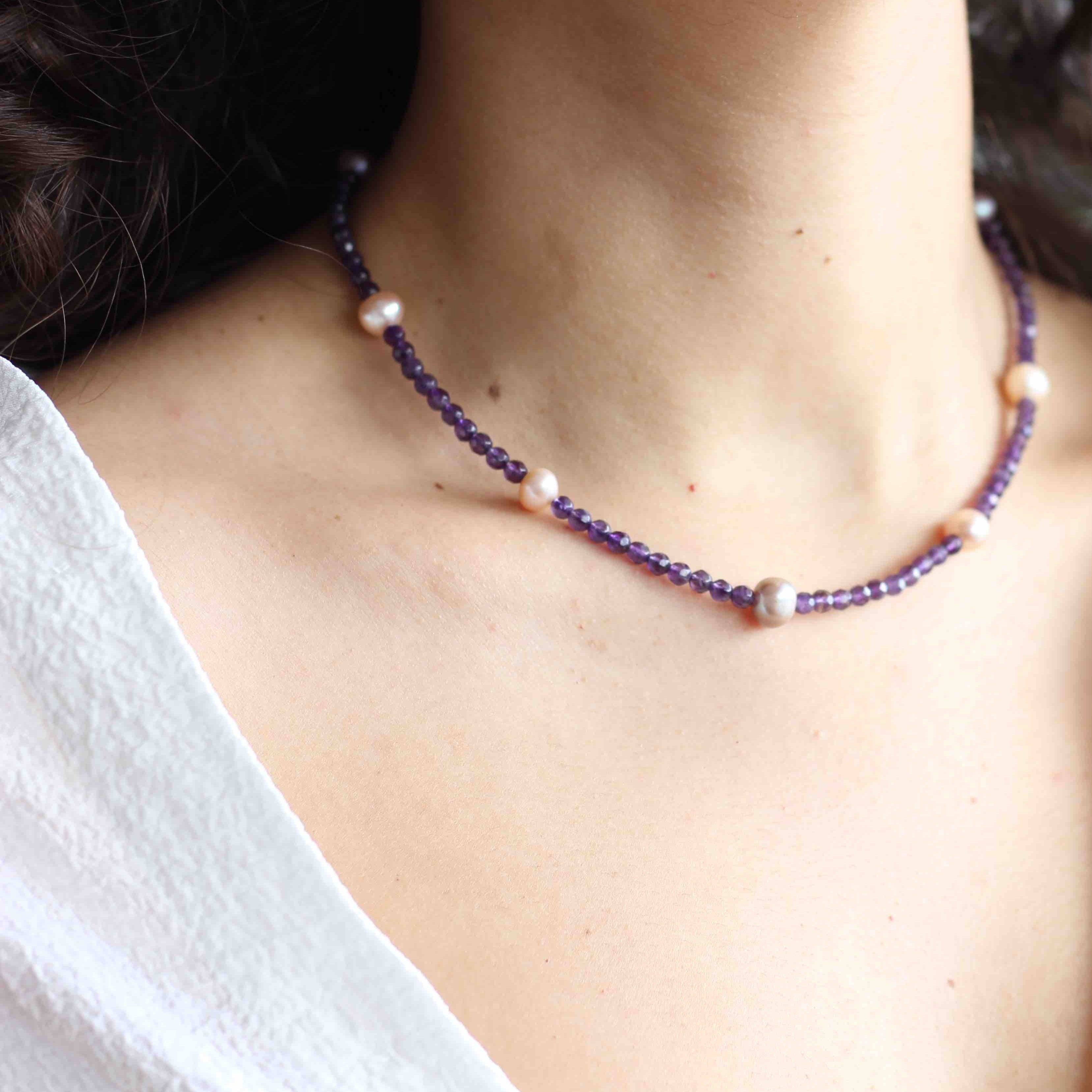 Amethyst and hot sale pearl necklace